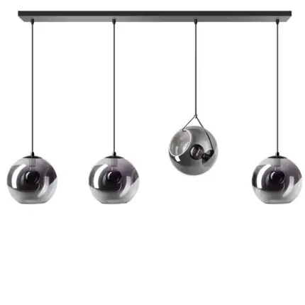 Hanglamp smoke glas Orb 4 lichts balk detail