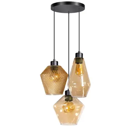 Hanglamp amber glas Bendy 3 lichts ETH