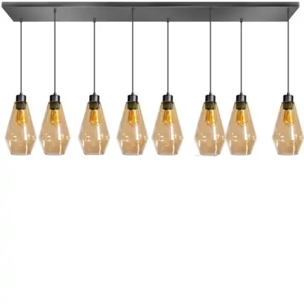 Hanglamp amber glas Bendy 8 lichts