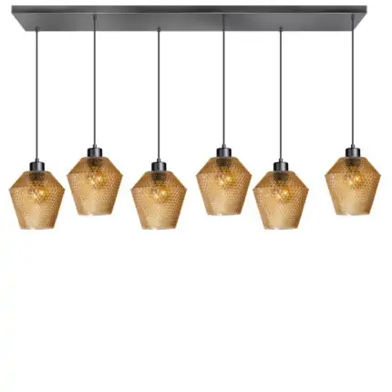 Hanglamp amber glas Bendy 6 lichts ribbel