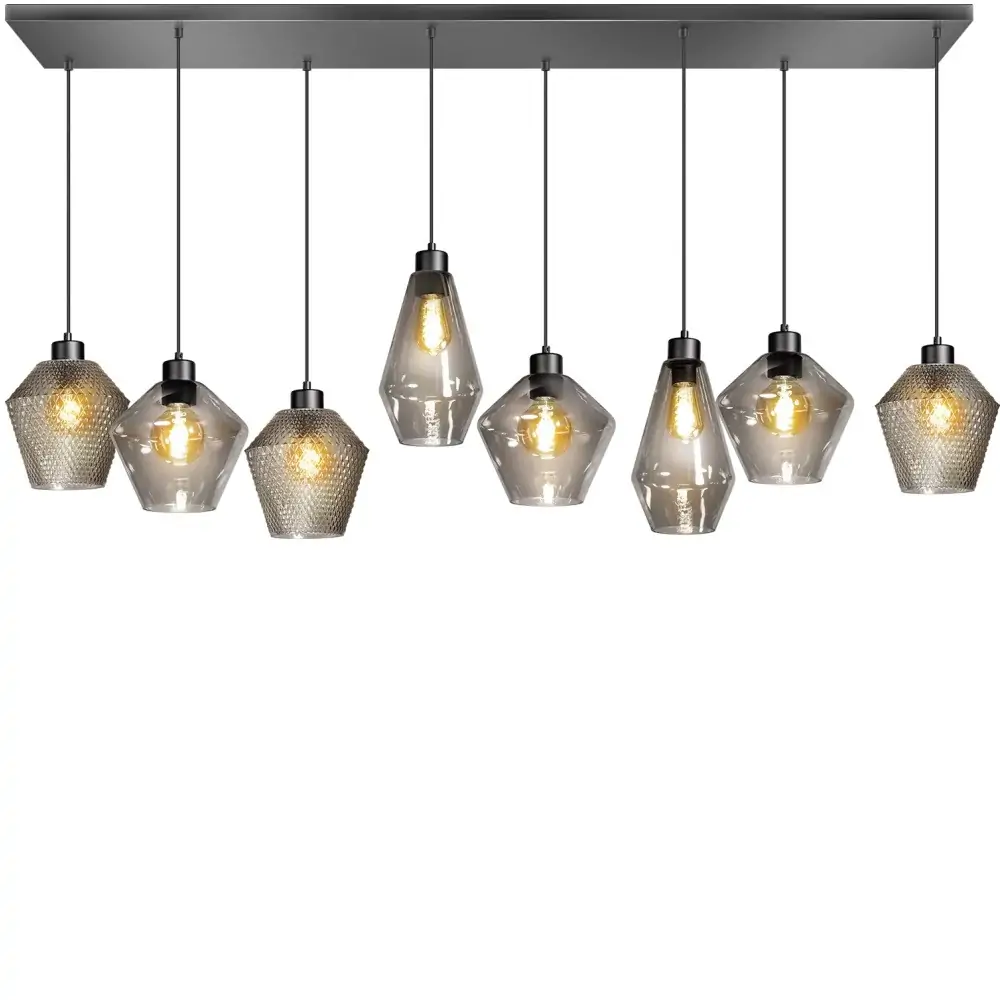 Hanglamp smoke glas Bendy 8 lichts mix