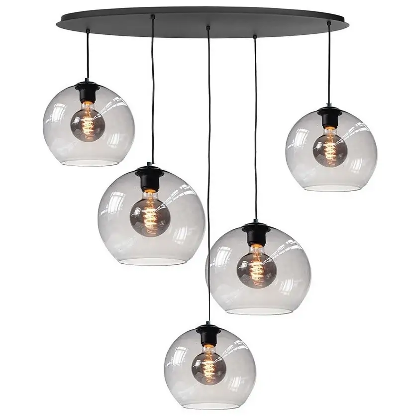 Hanglamp zwart Fantasy globe ovaal 5 lichts