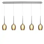 Hanglamp zilver amber Belle 5 lichts balk