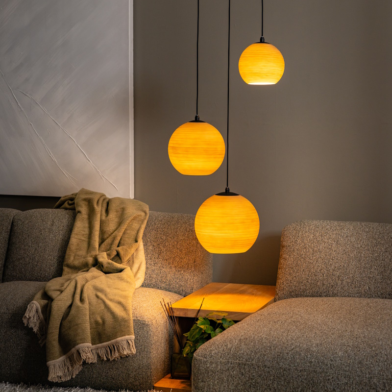 Hanglamp taupe glas Orb 3 sfeer