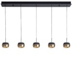 Hanglamp zwart-goud Nova balk 5 lichts