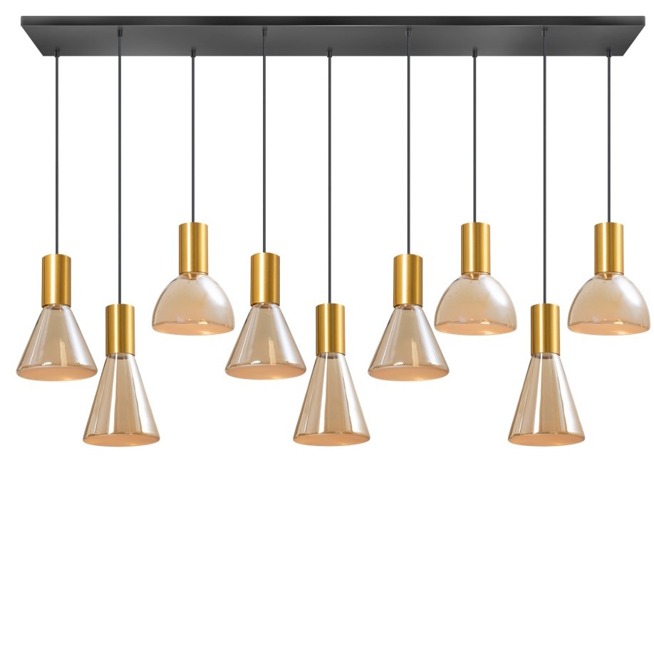 Hanglamp brons glas Lisa 9 lichts