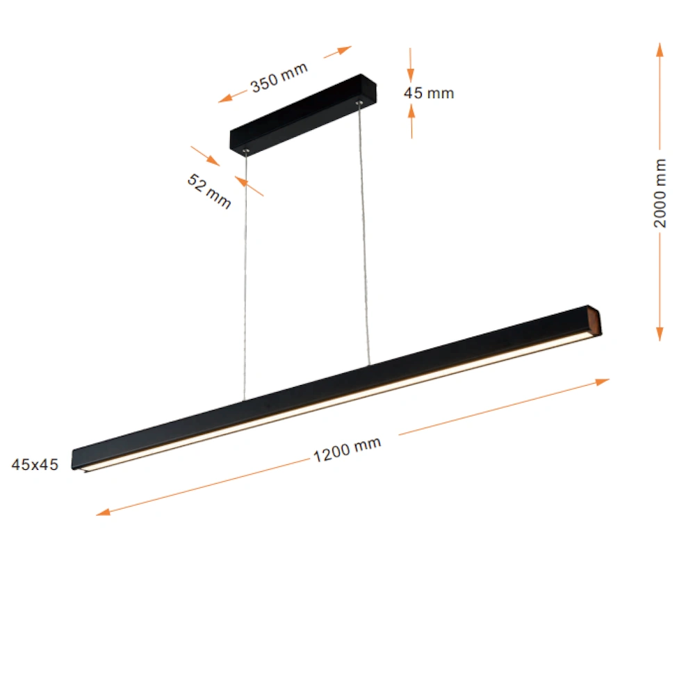 Hanglamp zwart Lyne balk 120cm detail