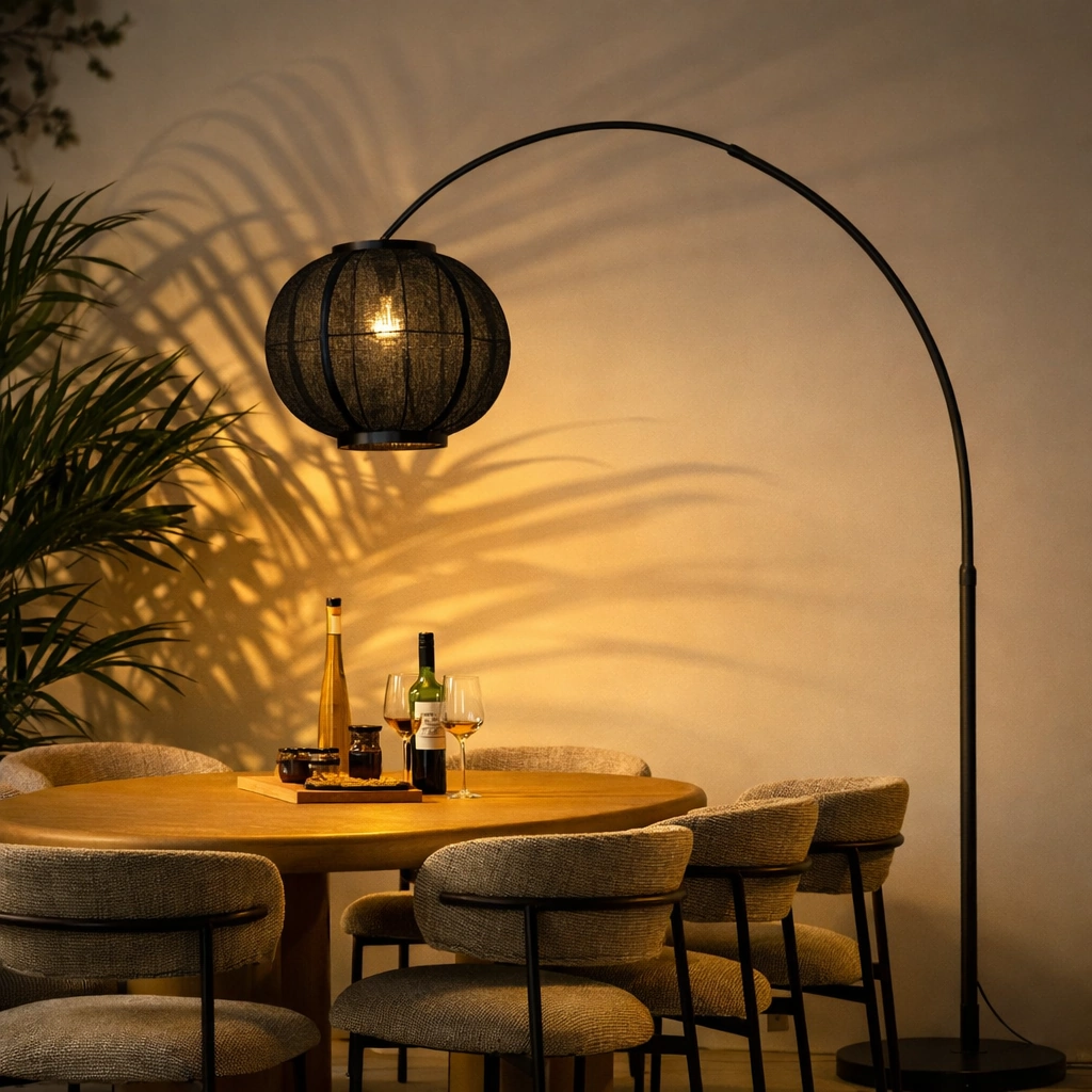 Vloerlamp zwart Meander H210cm + Fabric sfeer