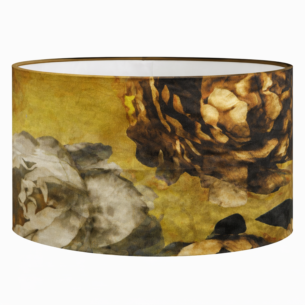 Lampenkap geel bloemenprint cilinder Antique rose 2854
