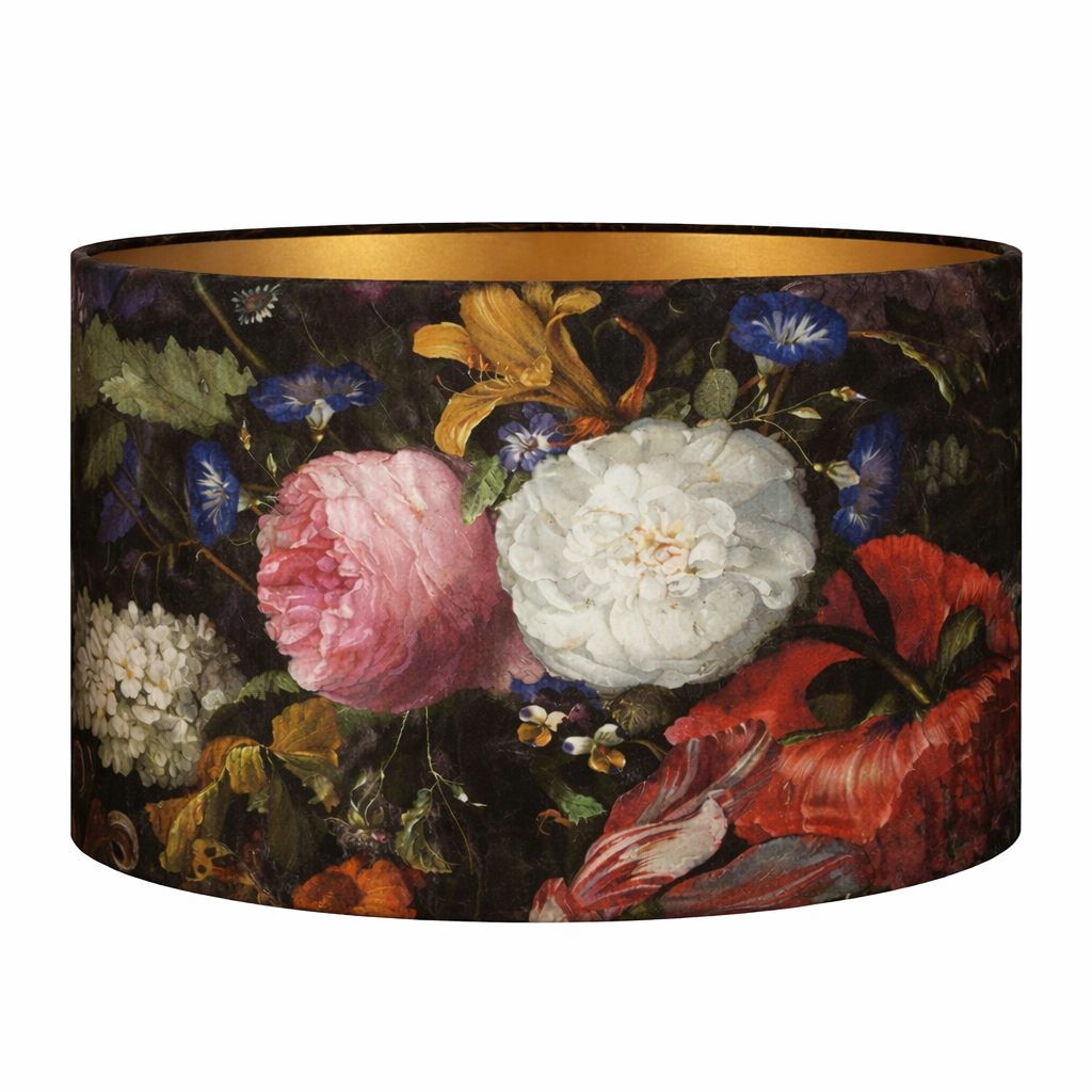 Lampenkap zwart bloemenprint cilinder